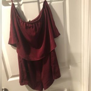 Burgundy strapless romper